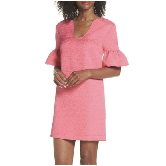 Trina Turk Dresses & Skirts - Trina Turk Pink Laguna Ruffle Sleeve Shift Dress Size L
